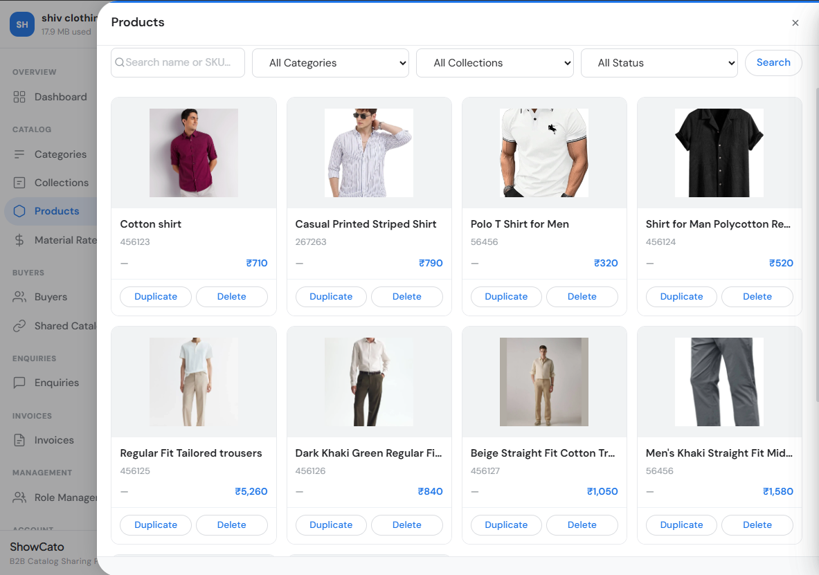 ShowCato product catalog